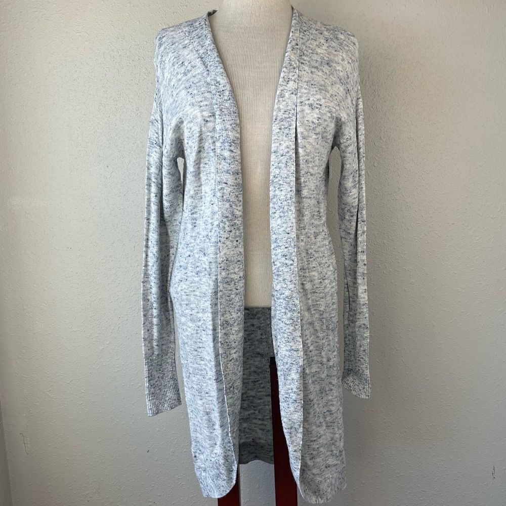 Leo & Nicole Blue Heathered Extra Long Cardigan Sweater Size L EUC